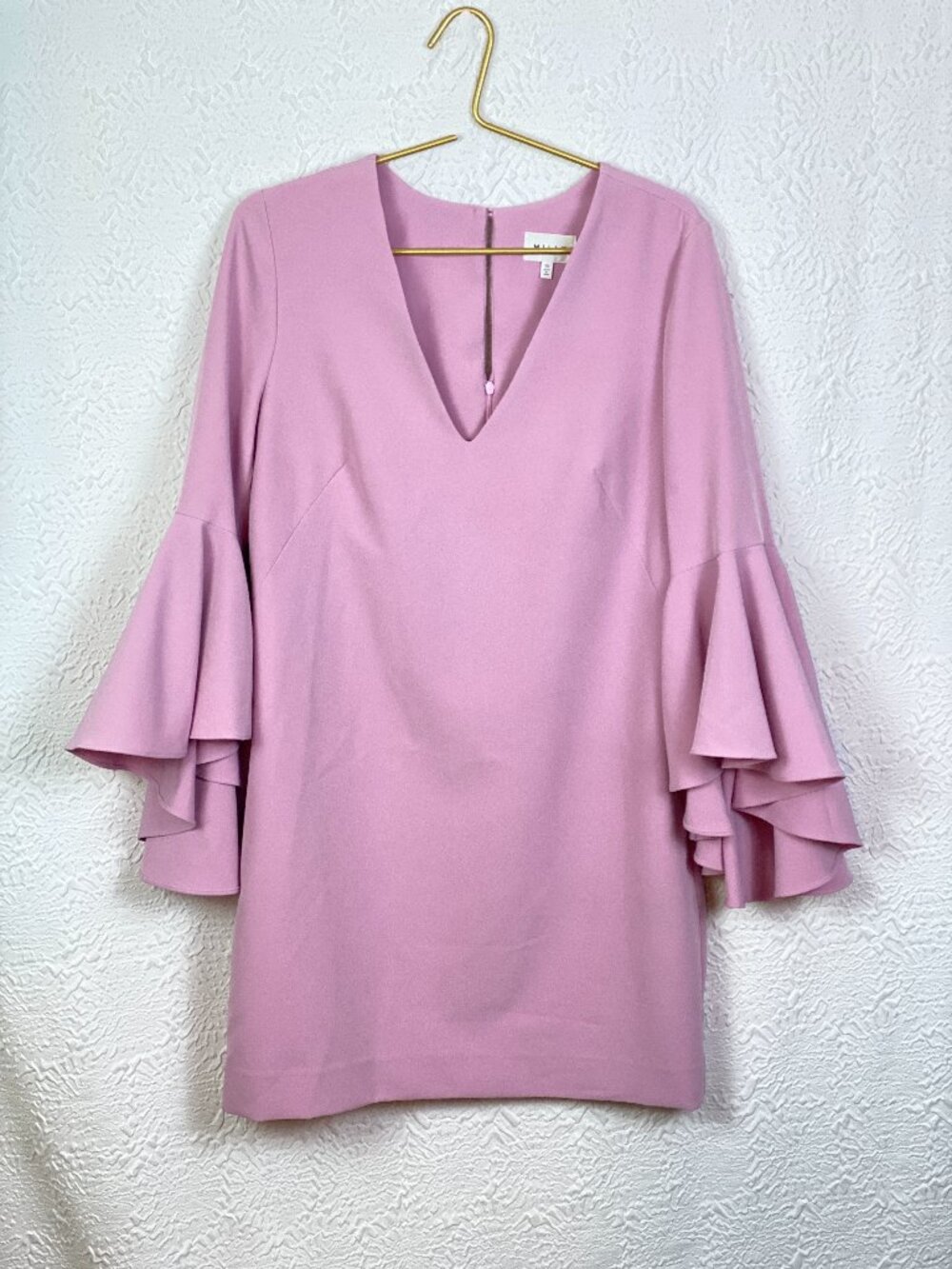 MILLY Nicole Italian Cady Bell Sleeve Mini Dress Petal Pink Size 10